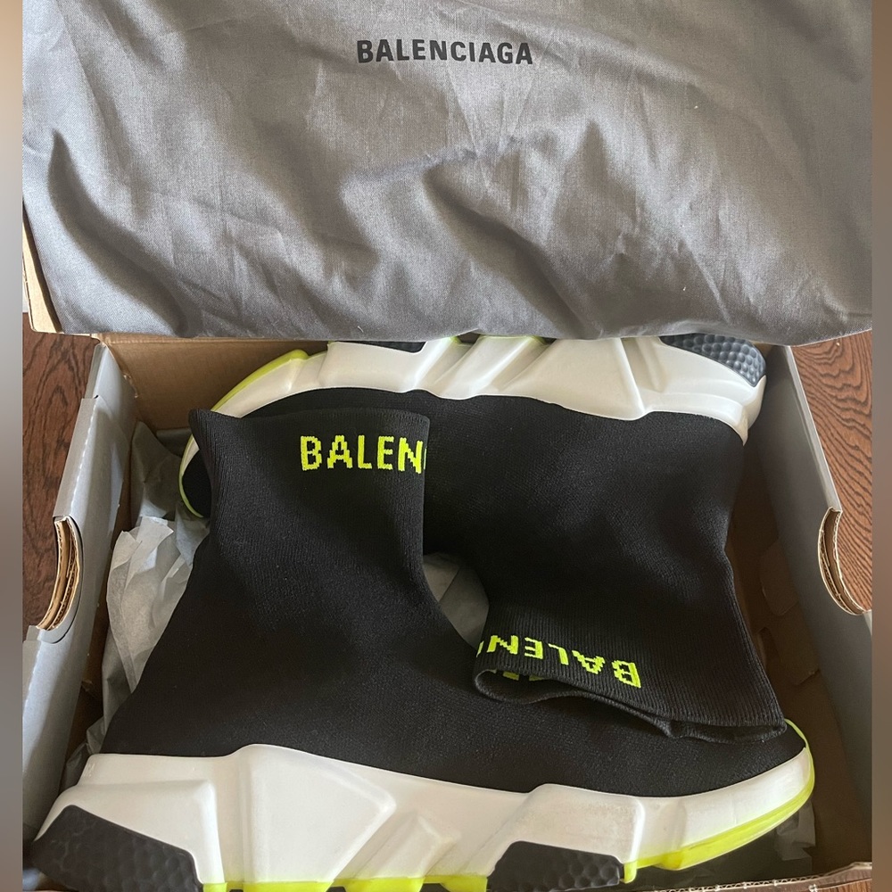 Authentic Balenciaga Speed LT Sneaker Size 40 Black Yellow Fluo